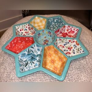 Pioneer Woman Patchwork Medley Melamine Divided Star Serving Tray Platter EUC